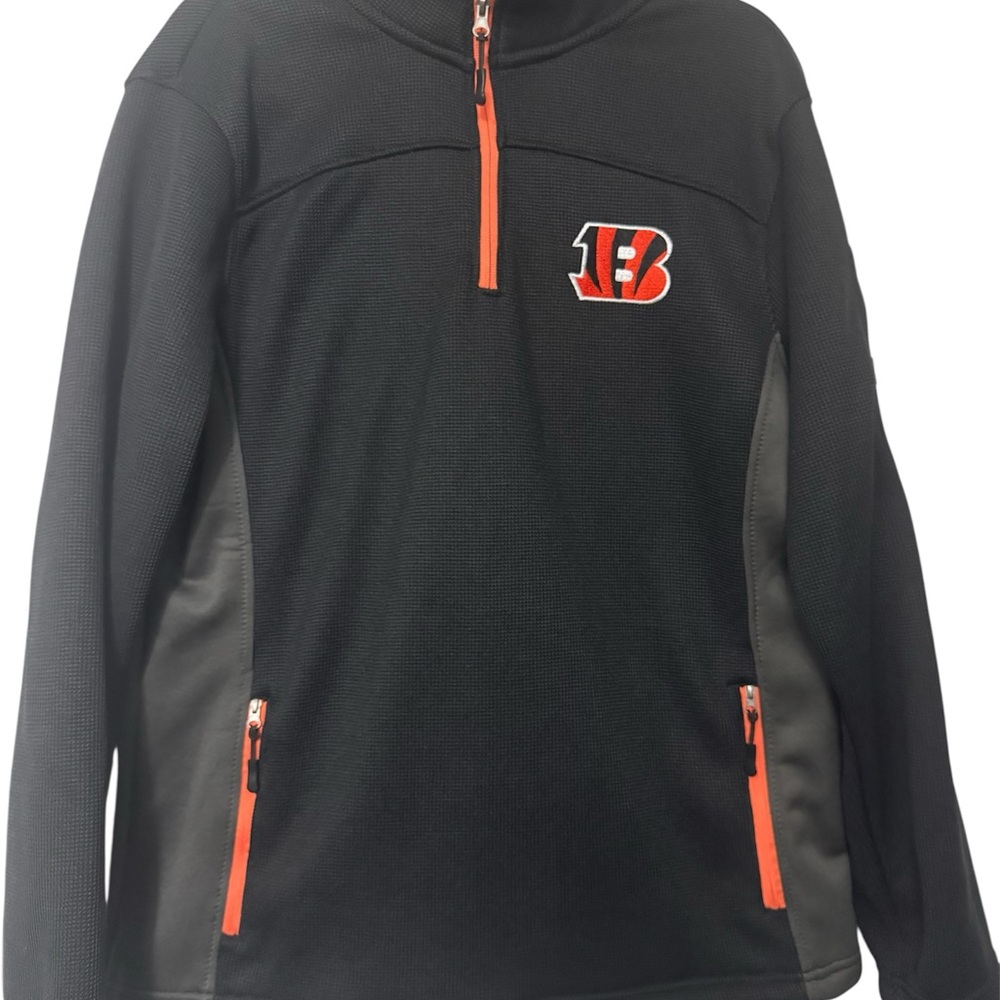 CINCINNATI BENGALS NFL Black 1/4 Zip Pullover Ribbed Jacket Fleece Lined Size M